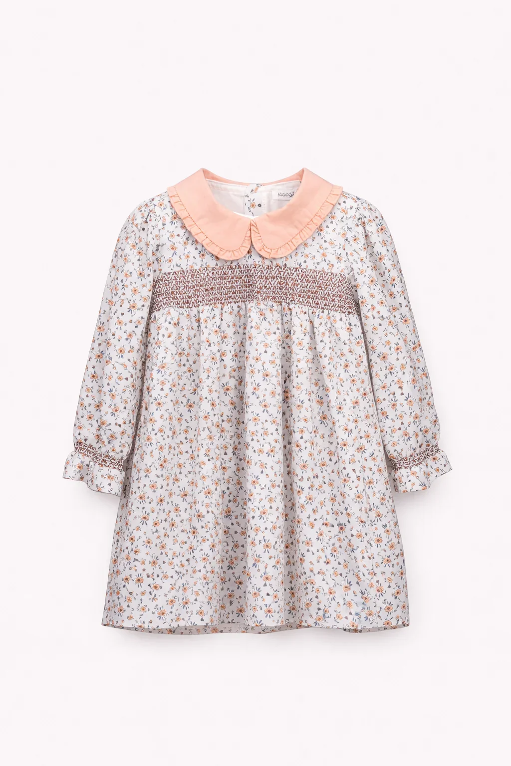 Robe Bébé Fille Imprimé Fleuri & Col Contrasté Pêche - Image 1 of 4