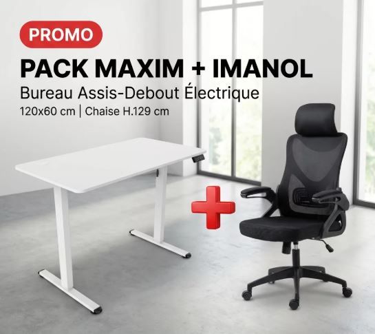 Pack Imanol + Maxim Bureau Assis-debout Électrique Blanc - Image 1 of 2
