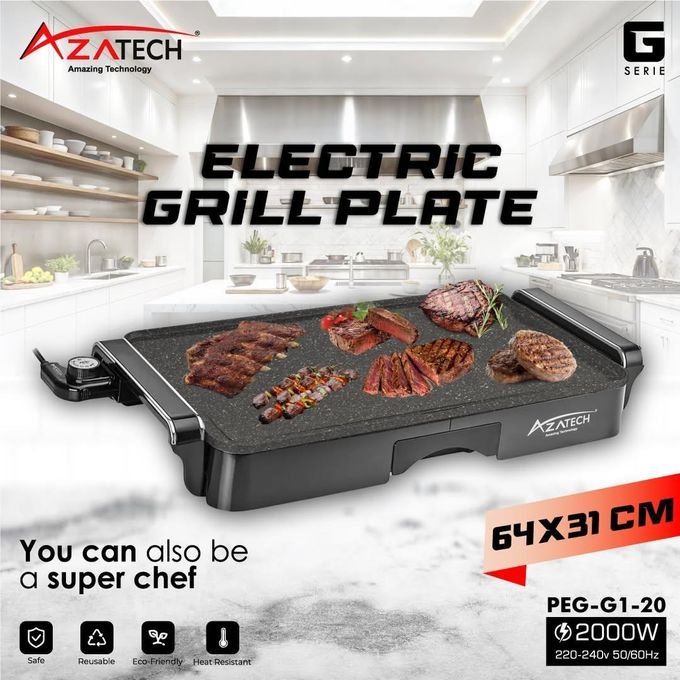 Azatech Plaque Grill Électrique Peg-g1-20 2000w – 64x31 Cm - Image 1 of 1