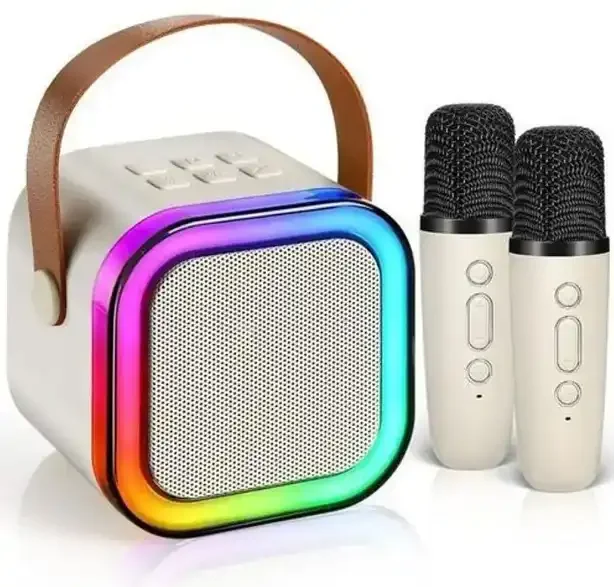 Enceinte Karaoké Mini Bluetooth Avec 2 Microphones – Voix Changeante & Lumières Led Hifi - Image 1 of 4