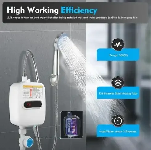 Mini Chauffe-eau Électrique Sans Réservoir – 3500w – Eau Chaude Instantanée – Robinet Avec Écran Numérique - Image 1 of 4