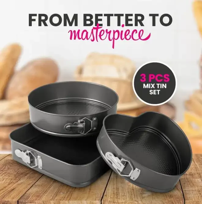 Lot De 3 Moules À Gâteau En Acier Inoxydable – Anti-adhésif – Cuisson Homogène - Image 1 of 4