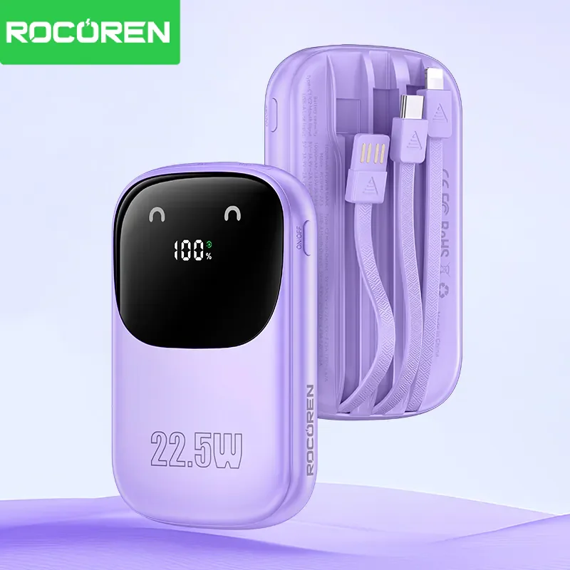Rocoren Banque D’alimentation 22.5w 3 Câbles – Batterie Externe Rapide Pour Iphone Samsung - Image 1 of 4