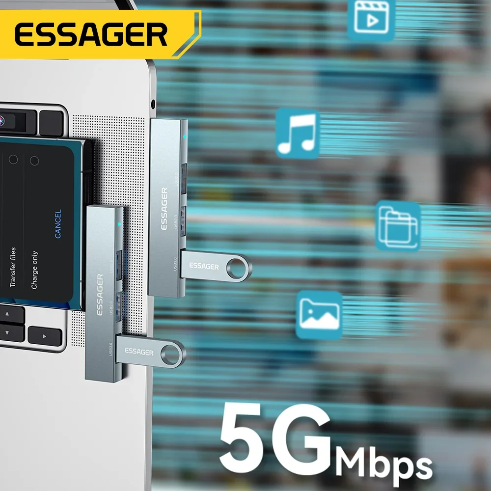 Essager Airies 3-en-1 Usb Type-c – Charge Haute Vitesse Et Multifonction Portable - Image 1 of 4