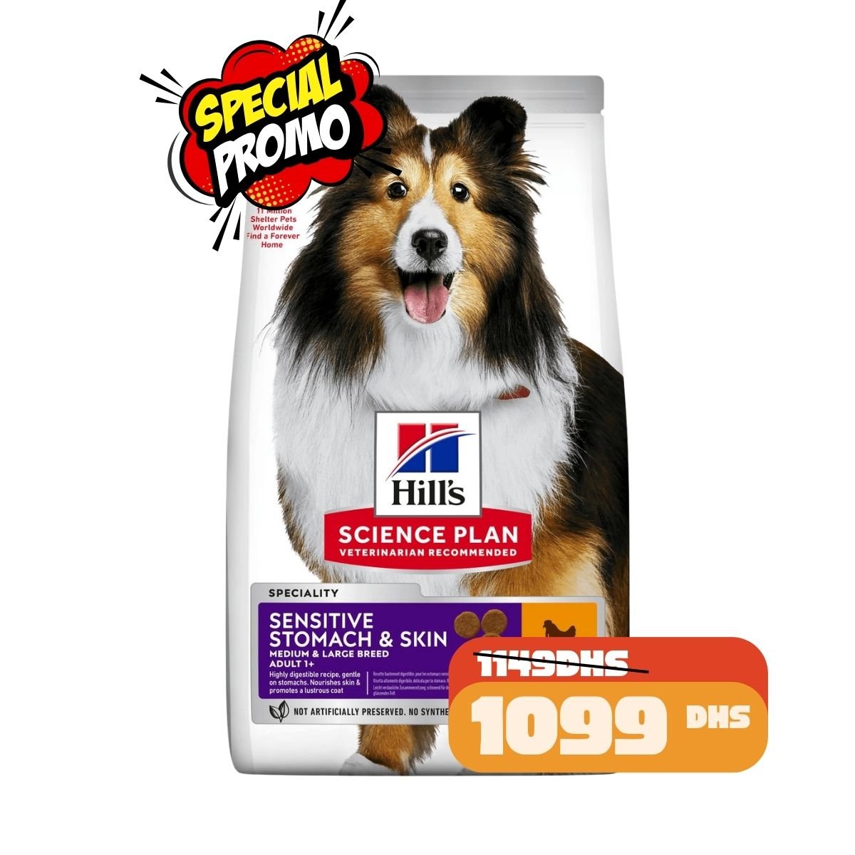 Hill’s Science Plan Aliment Pour Chien Adulte De Taille Medium Et Grande Sensitive Stomach And Skin Au Poulet 14kg + 2kg Gratuite - Image 1 of 4