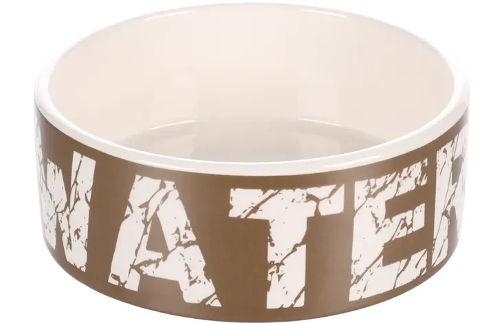 Gamelle En Céramique Pour La Nourriture Et L'eau Kyra Rond Taupe Blanc 770ml - Image 1 of 2