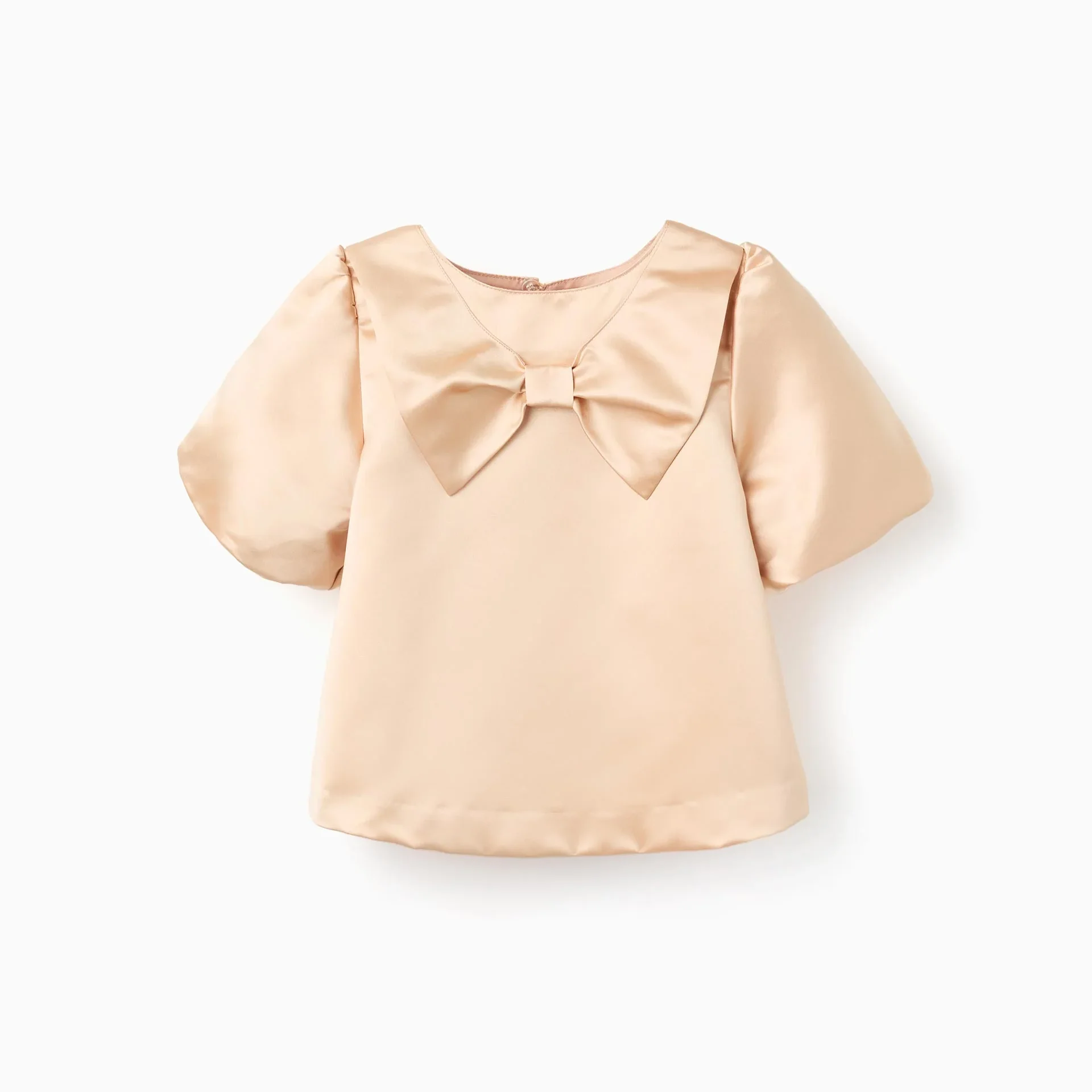 Short Sleeve Satin Blouse With Bow  - Image 1 of 3
