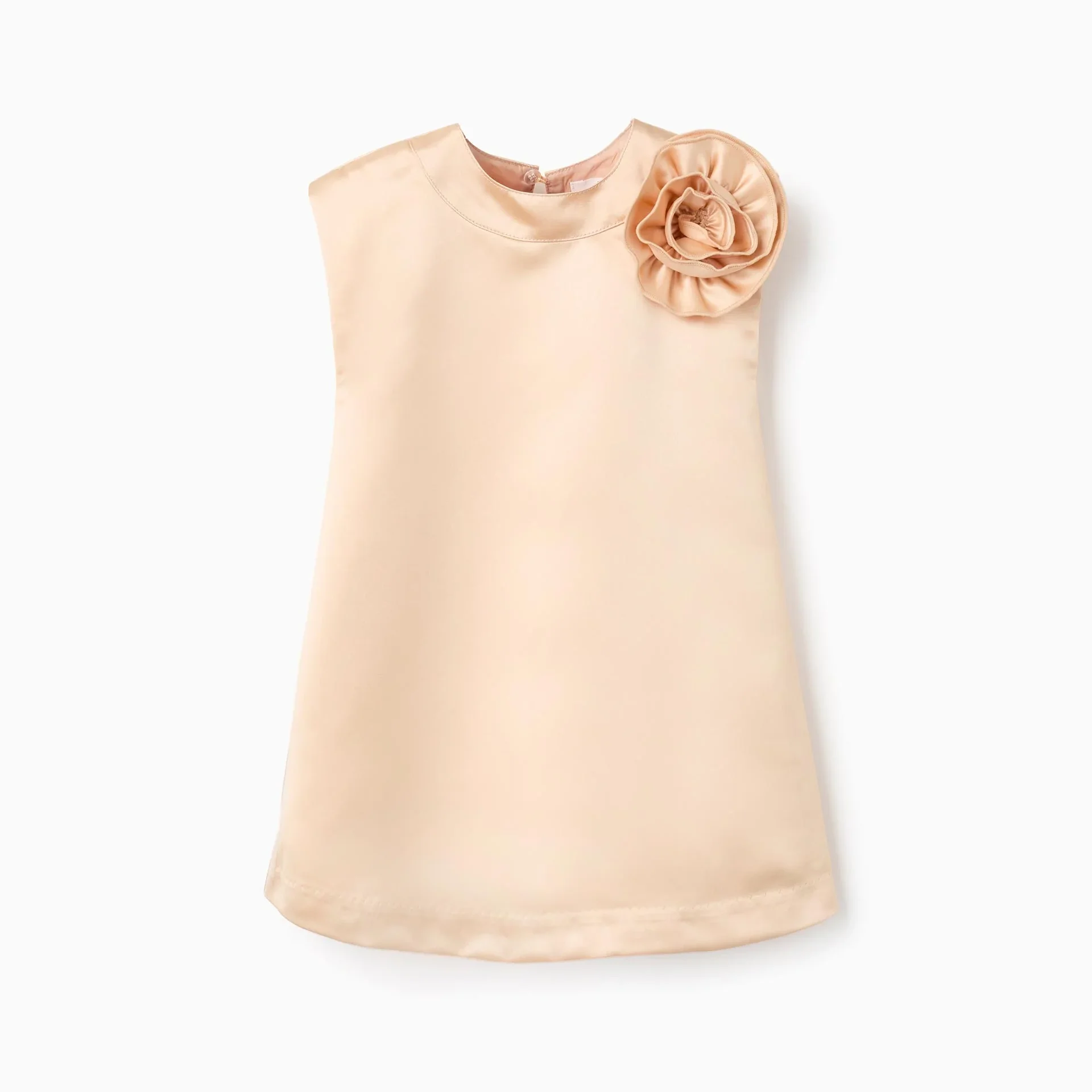 Long Satin Dress With Flower Appliqué And Lining - Image 1 of 3