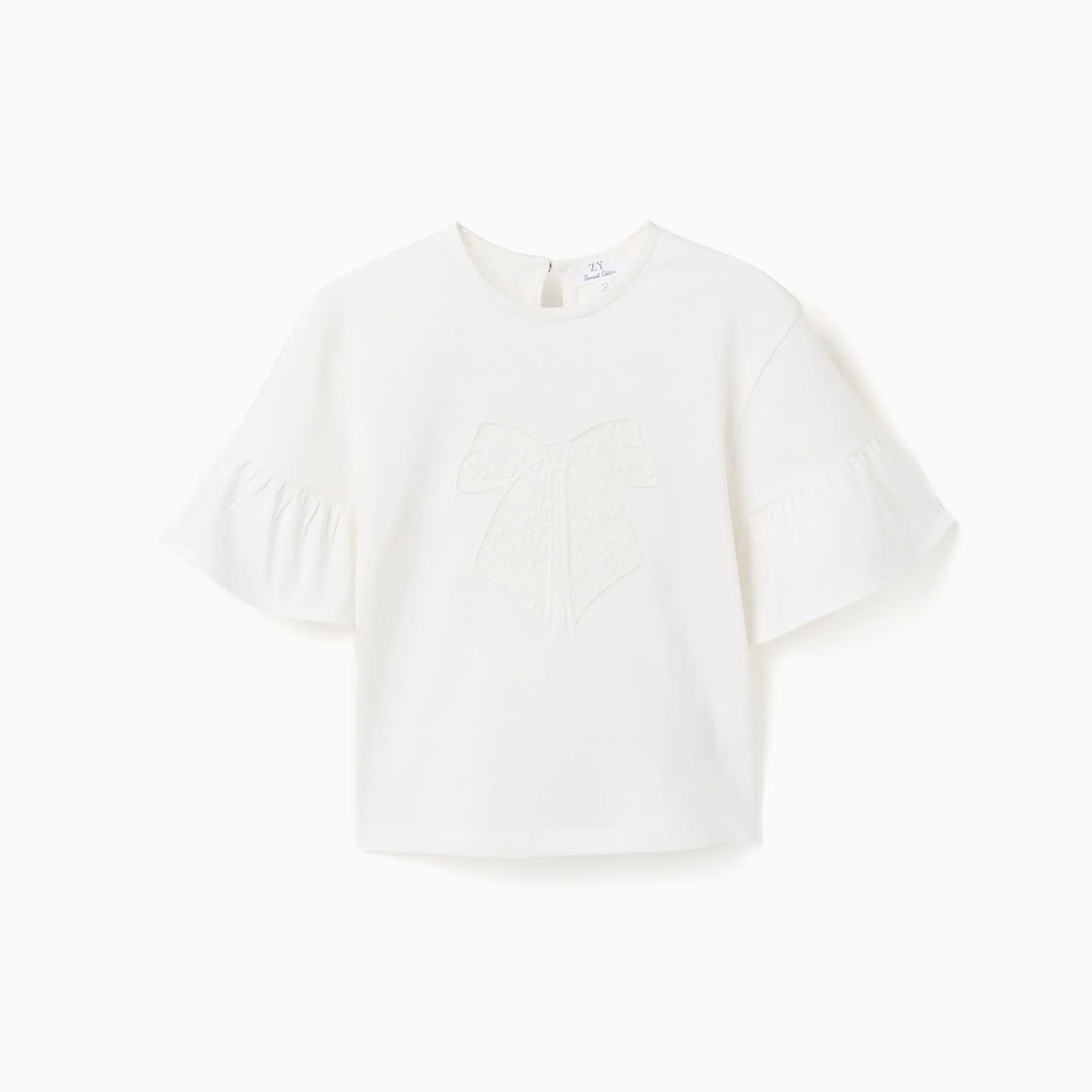 T-shirt En Coton À Volants Et Nœud Brodé - Image 1 of 3