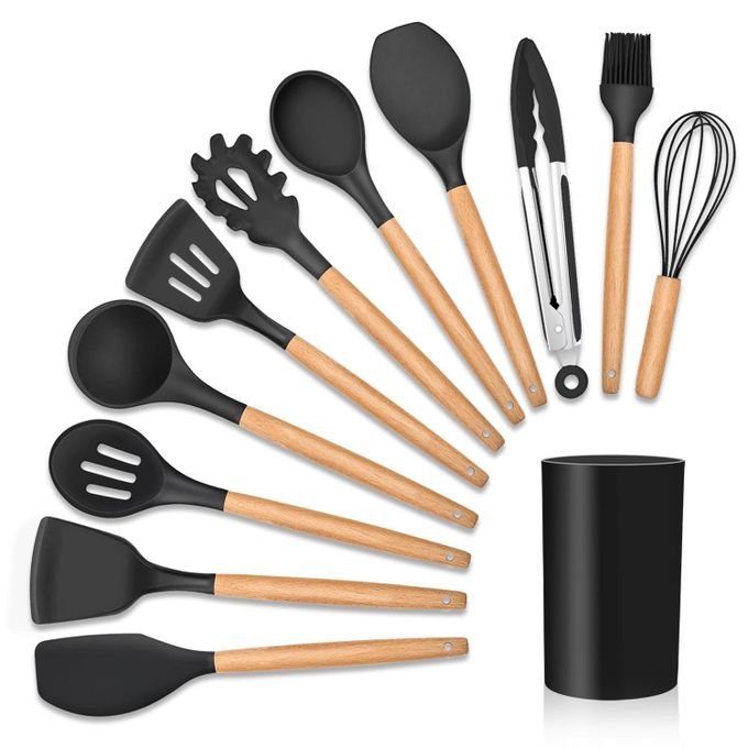Kitchen Set 12 Pièces Ustensiles De Cuisine Résistant À La Chaleur En Silicone Et Bois - Image 1 of 1