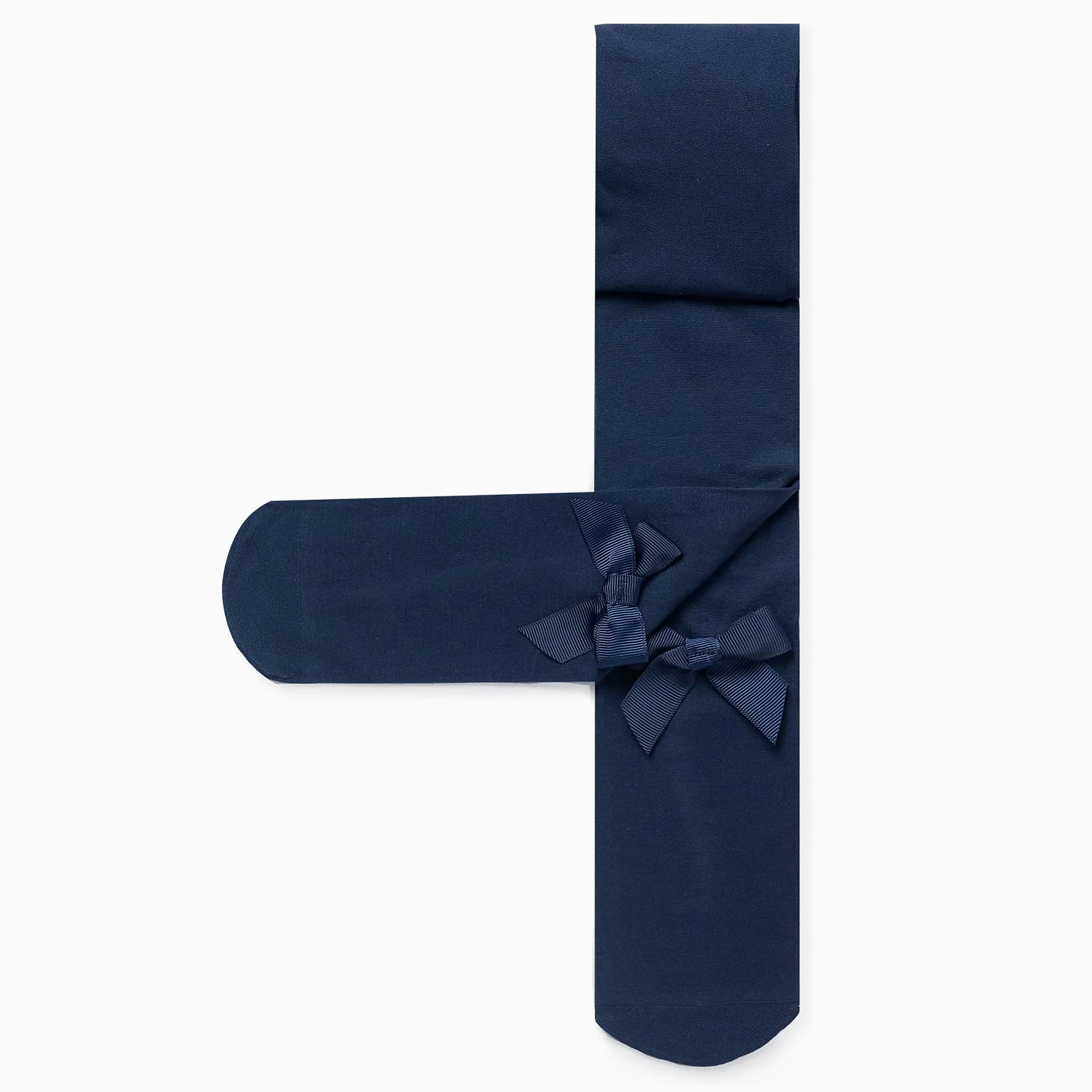 Collants De Microfibre Com Noeud Pour Fille, Bleu Foncé - Image 1 of 1