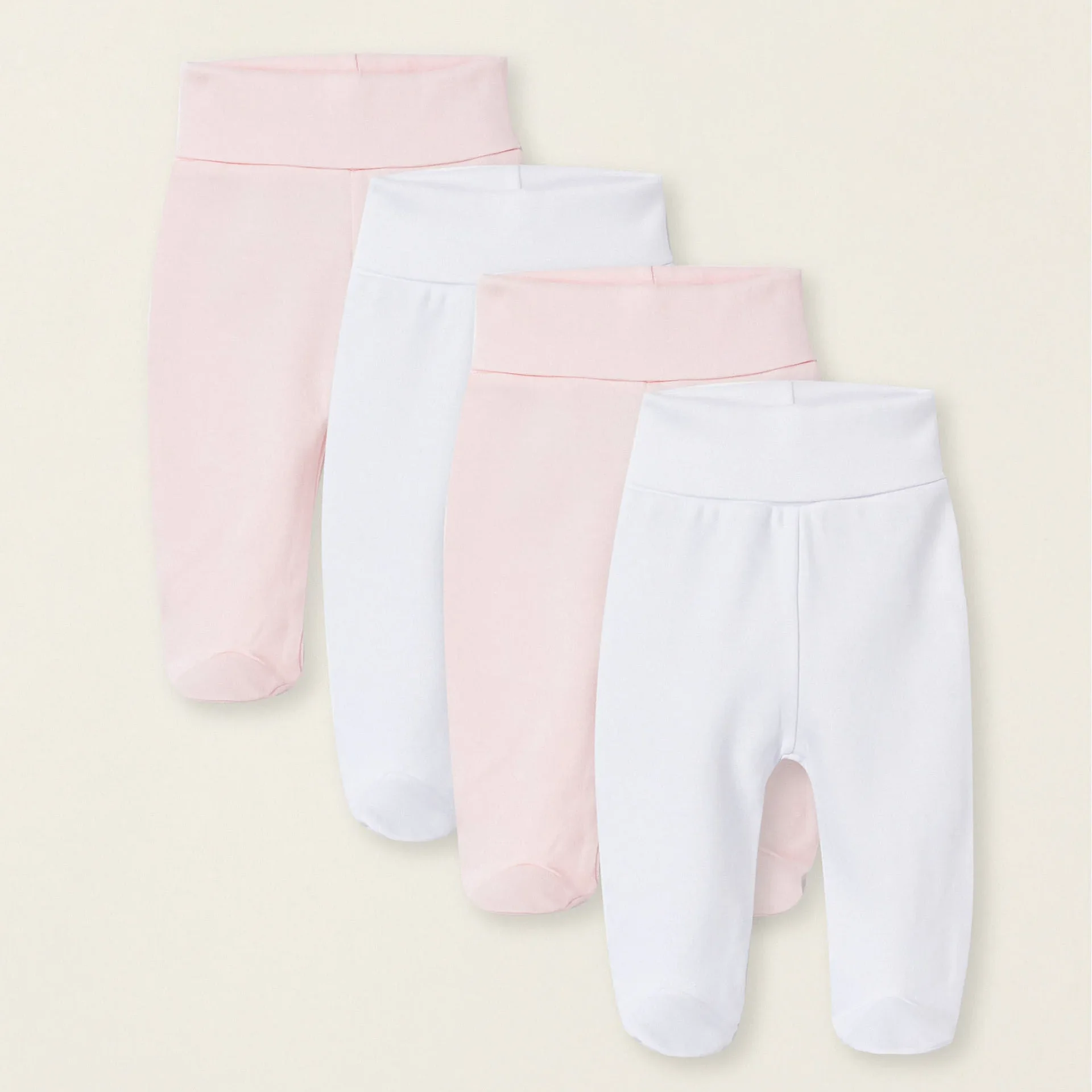 Pack 4 Pantalons À Pieds Pour Bébé Fille Extra Confortable, Blanc/rose - Image 1 of 1