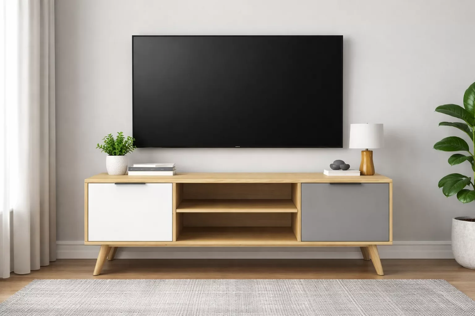 Elfa Meuble Tv Avec 2 Portes Et 2 Niches 140 Cm - Image 1 of 4