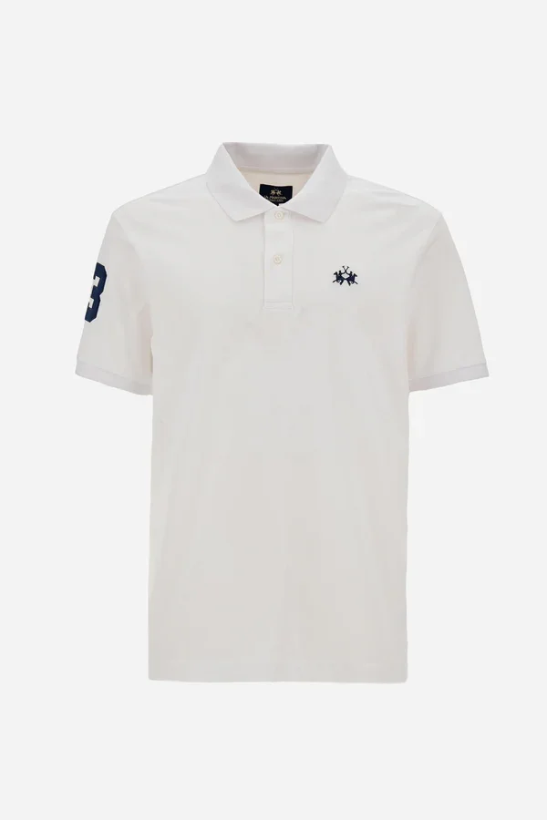 Polo En Piqué Stretch Avec Numéro Sur La Manche – Ray - Image 1 of 4