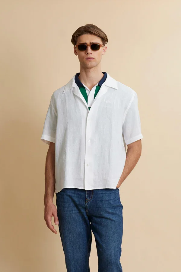 Chemise Bowling Homme En Pur Lin Coupe Décontractée Estivale Varoun - Image 1 of 4