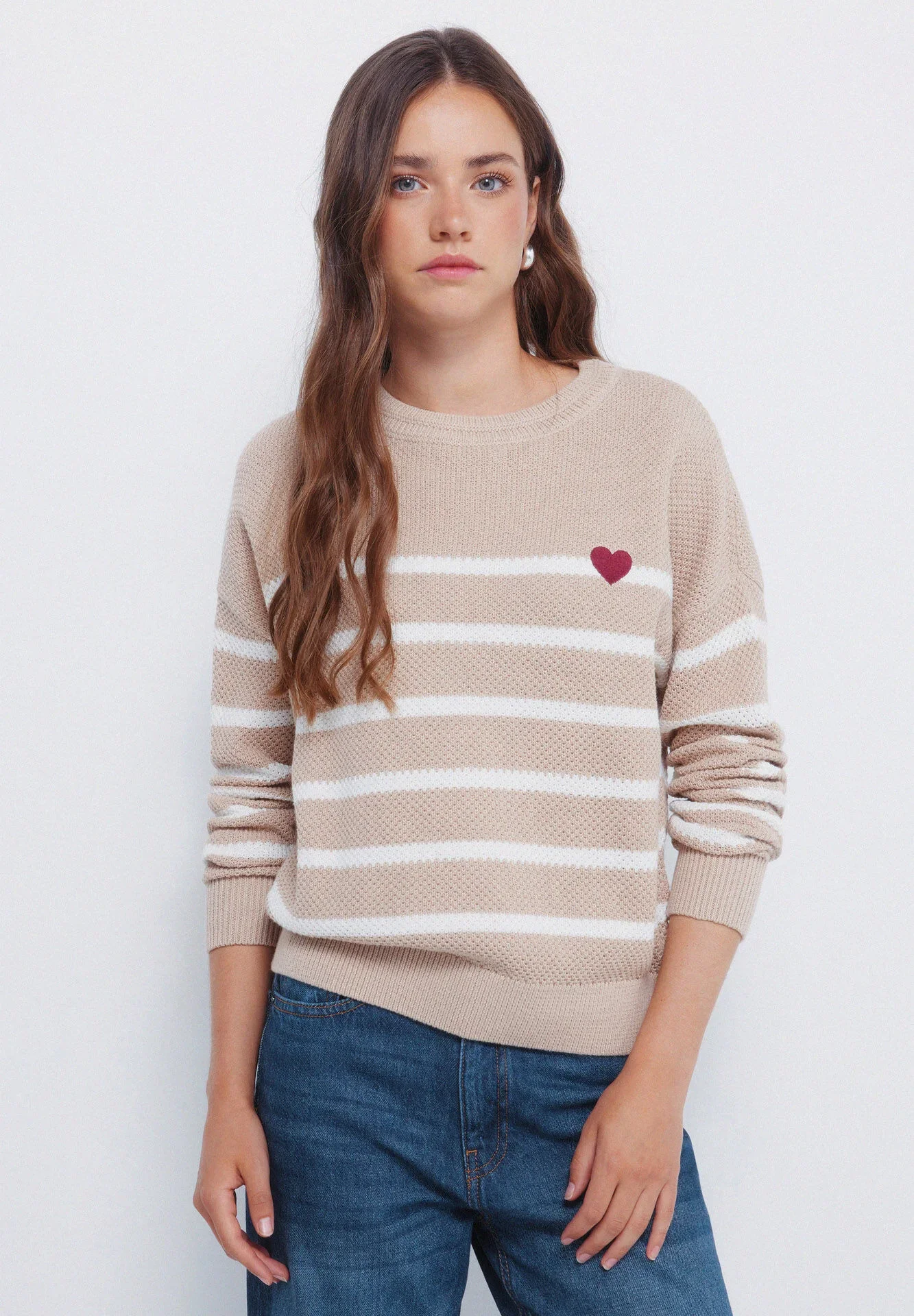 Pull En Coton Rayé En Forme De Cœur - Image 1 of 4