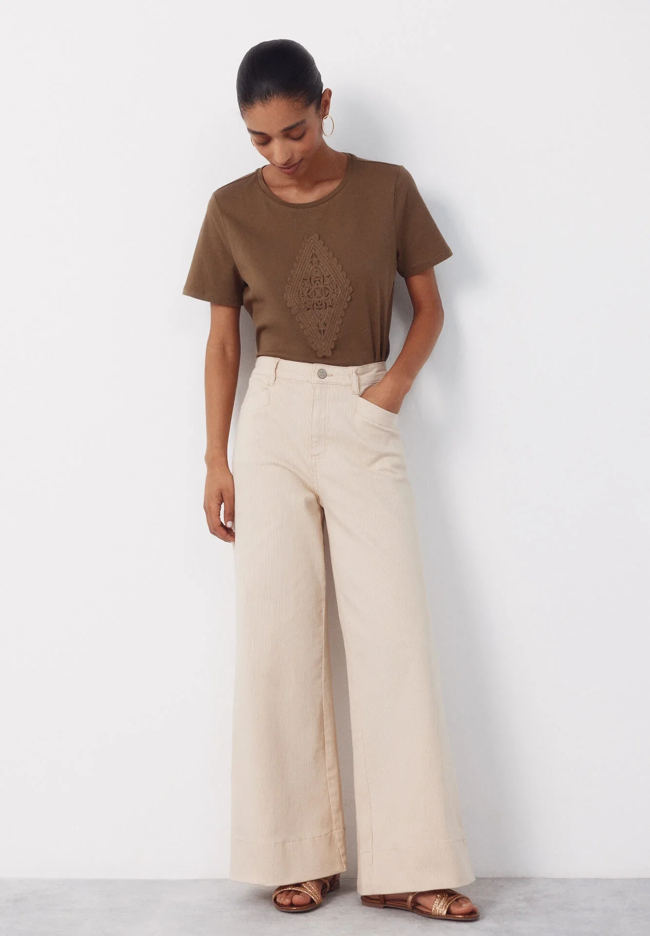 Pantalon Rayé Couleur Sable - Image 1 of 4