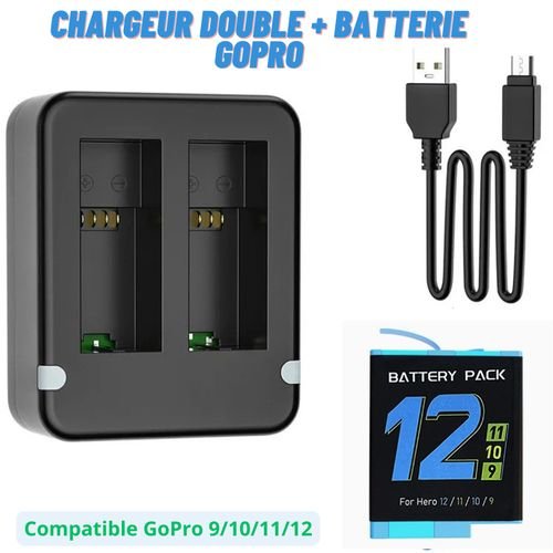 Pack Chargeur De Batterie À Double Canal Pour Caméra Gopro Hero 9 10 11 12 + Batterie 2000mah - Image 1 of 3