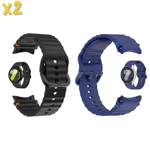 Set De 2 X Bracelet En Silicone 2 Couleurs Pour Samsung Galaxy Watch 7 Fe 6 4 20mm Classic 5 Pro 44mm 40mm 43mm 47mm 45mm Watch6 7 Strap De Rechange S/m/l - Noir + Bleu - Image 1 of 3