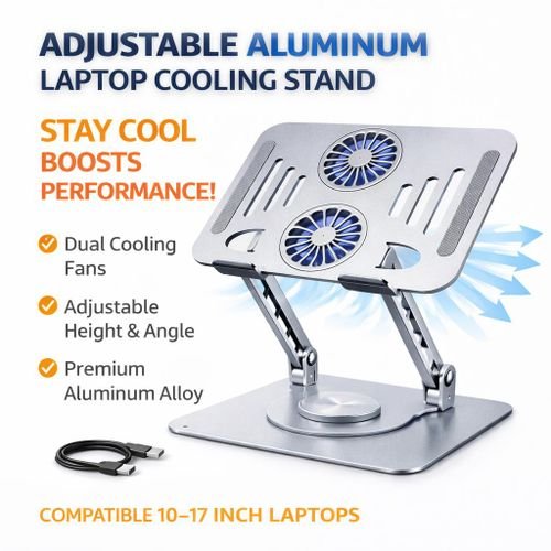 Support Pour Ordinateur Portable Rotatif En Alliage D’aluminium, Avec Ventilateurs De Refroidissement, Cooling Lapotp Stand - Image 1 of 3