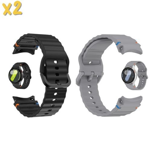 Set De 2 X Bracelet En Silicone 2 Couleurs Pour Samsung Galaxy Watch 7 Fe 6 4 20mm Classic 5 Pro 44mm 40mm 43mm 47mm 45mm Watch6 7 Strap De Rechange S/m/l - Noir + Gris - Image 1 of 3