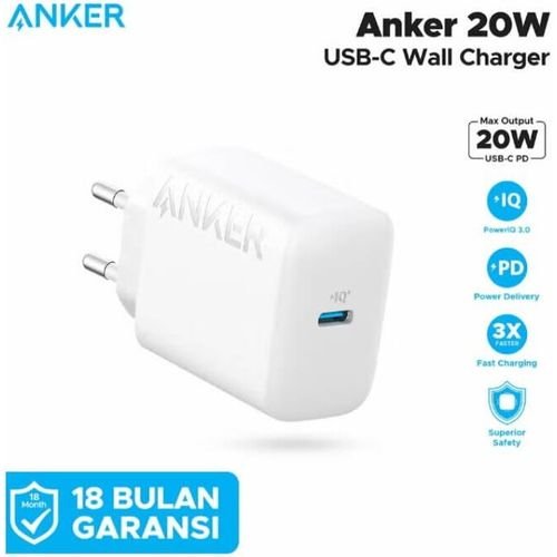 Chargeur Mural Anker USB-C 20W PD – Charge Rapide Compacte, Protection Intégrée, Compatible Apple & Appareils Type-C – Blanc (A2347L21) - Image 1 of 3