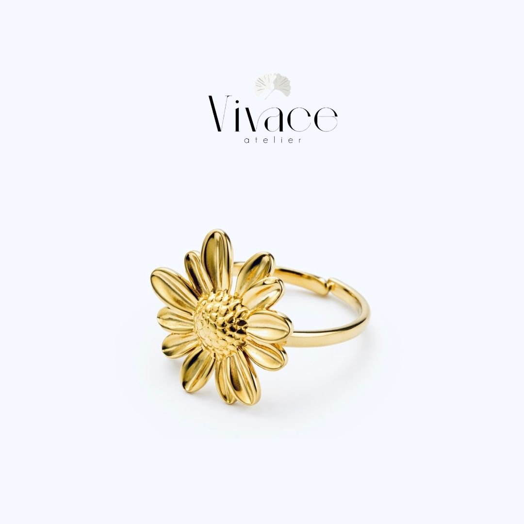 Bague Fleur Marguerite Dorée — Idée Cadeau — Bague ajustable - Image 1 of 1