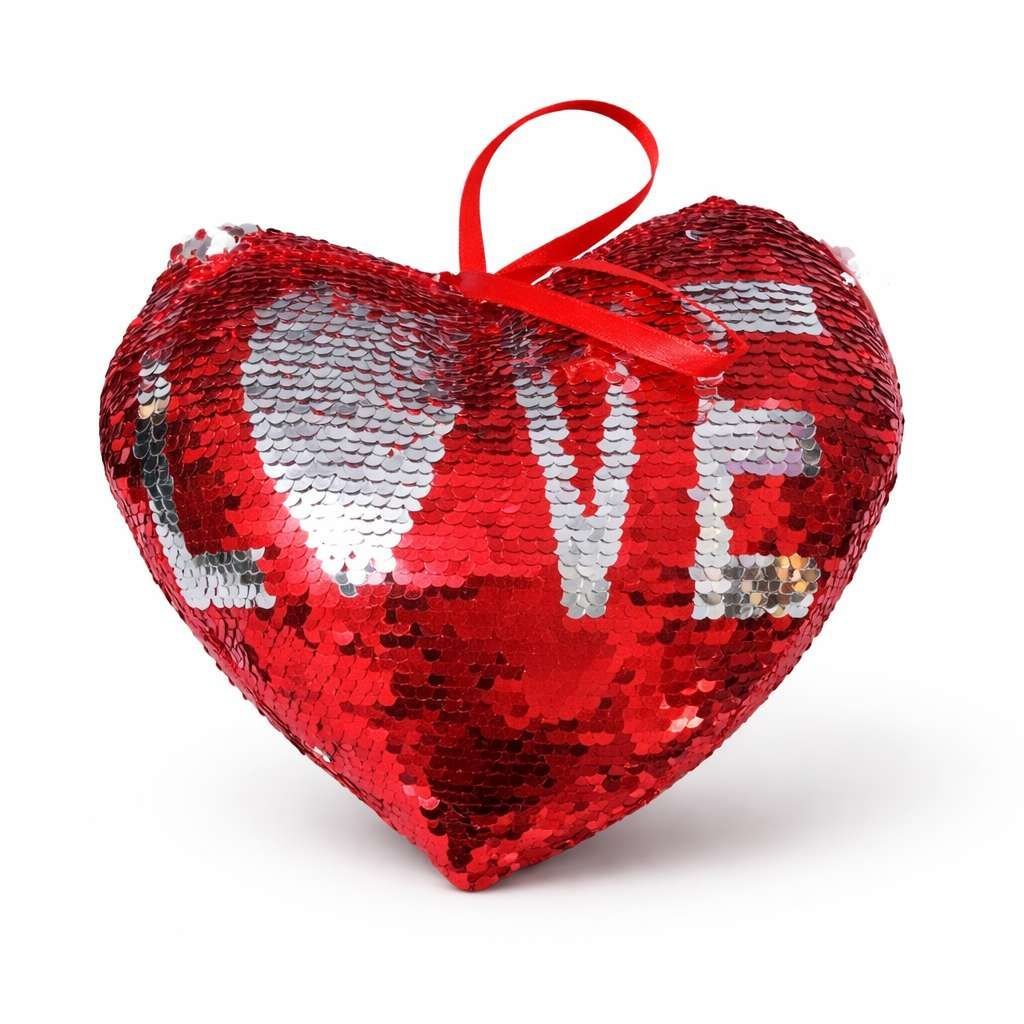 Coussin Cœur Paillettes Réversibles Love – Rouge & Argent – Idée Cadeau Saint-valentin - Image 1 of 1