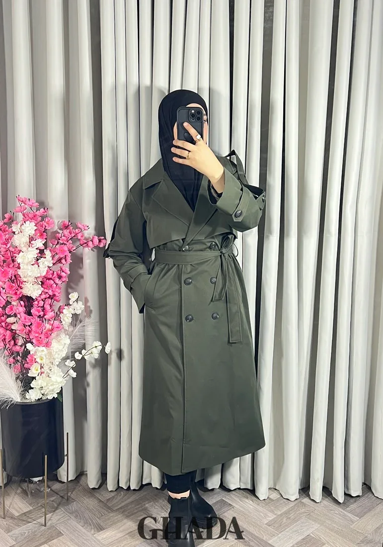 Trench-coat Long En Vert Olive - Image 1 of 4