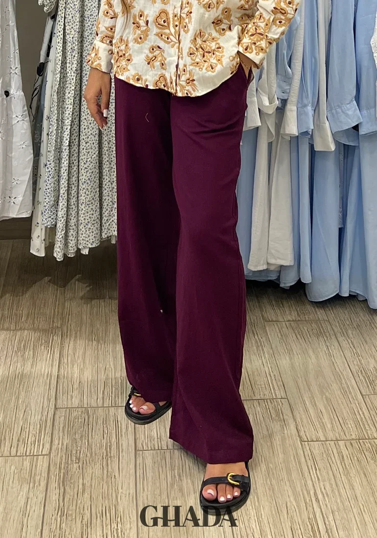 Pantalon En Lin Bordeaux - Image 1 of 2
