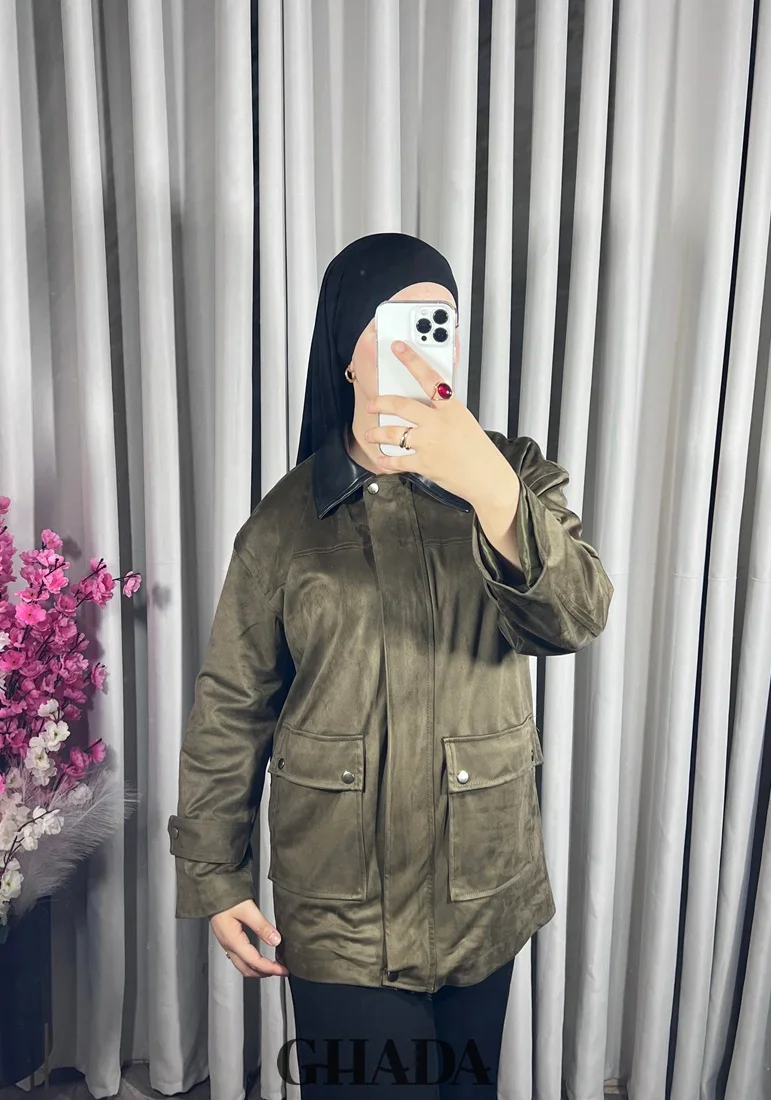 Veste En Daim Avec Col En Simili Cuir - Image 1 of 4