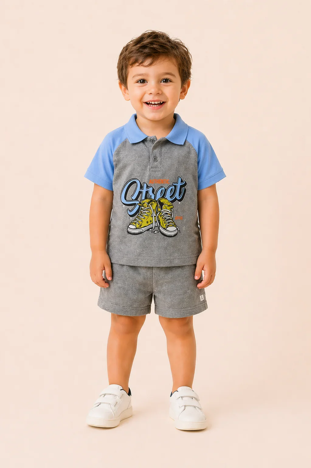 Ensemble Garçon Polo Imprimé & Short – Look Urbain Et Confort Absolu - Image 1 of 3