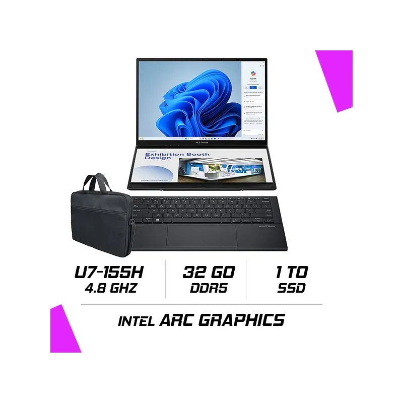 Asus Zenbook Duo Ux8406ma-ql357x Intel Ultra 7-155h/32go Ddr5/1tb Ssd/14/windows11 (90nb12u1-m00k90) - Image 1 of 4