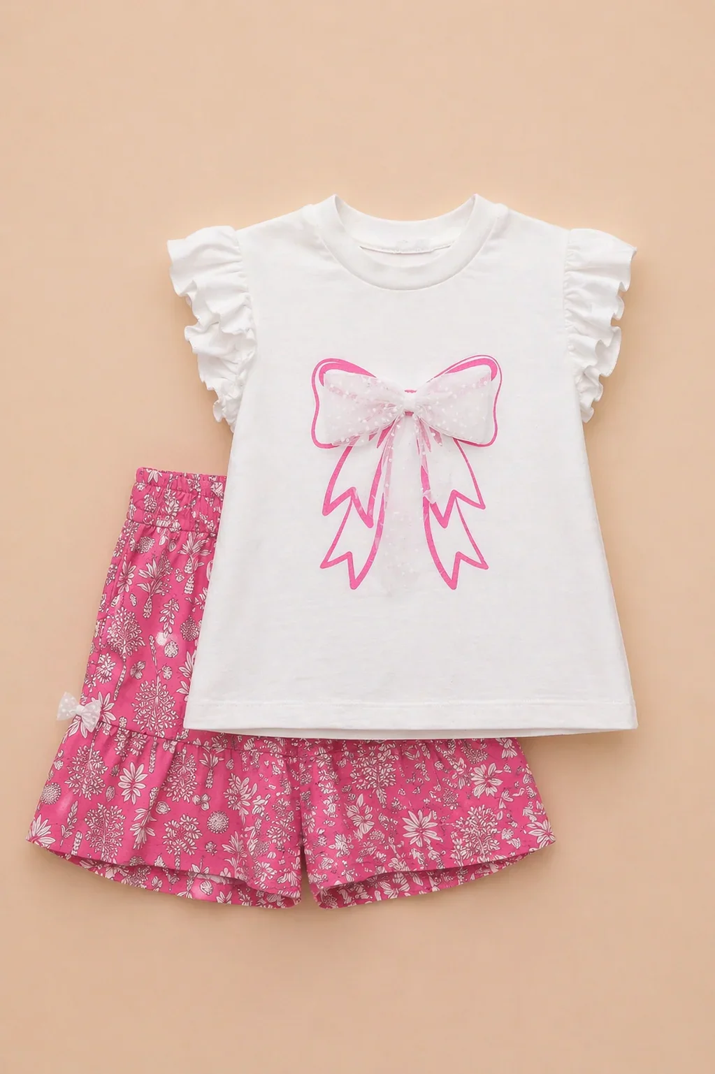 Ensemble Fille T-shirt Blanc & Jupe Rose – Douceur & Style Romantique - Image 1 of 3