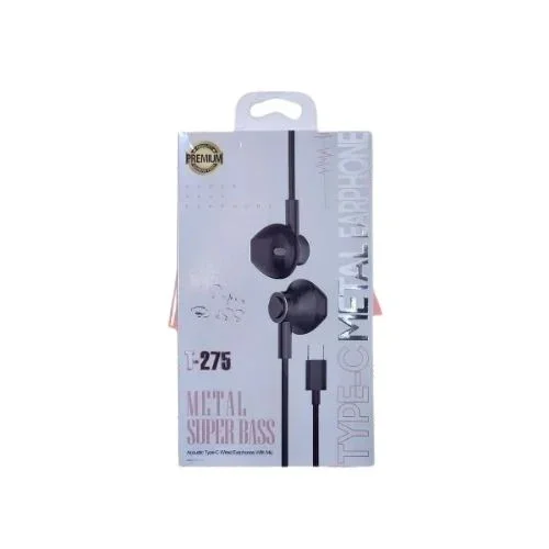 Écouteurs Intra-auriculaires En Métal T-275 : Super Bass & Connectivité Usb Type-c - Image 1 of 1