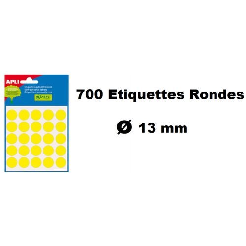 700 Étiquettes Rondes Adhésif, Diamètre 13 Mm, Jaune - Image 1 of 1