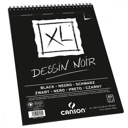 Bloc De Papier Dessin Noir À Spirale Xl A3 150g - Image 1 of 1