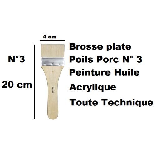 Pinceau Plat N°3 Poils De Porc Pour Peinture Huile Et Acrylique Toutes Techniques - Image 1 of 1