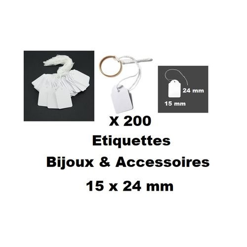 200 Étiquettes Pour Bijoux & Accessoires, En Carton Avec Fil D'attache,15 X 24mm - Image 1 of 1