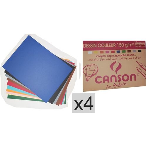 Lot De 4 Pochettes Papier Dessin 24x32 Cm 150g Couleur 10 Feuilles - Image 1 of 1