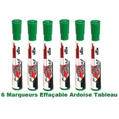 Lot De 6 Marqueurs Effaçables Tableau Blanc – Vert Non Toxique Nettoyage Facile - Image 1 of 1