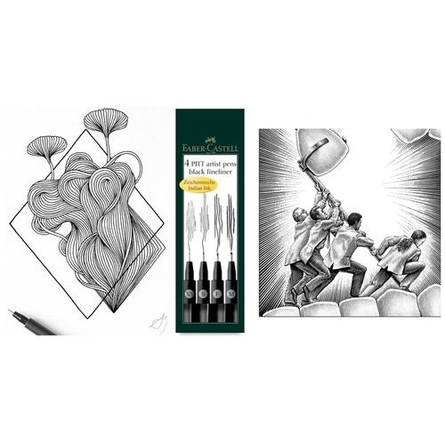 Pochette 4 Pitt Artist Pen Noir Pointes M/f/s/xs,feutre Encre De Chine Pigmenté. - Image 1 of 1