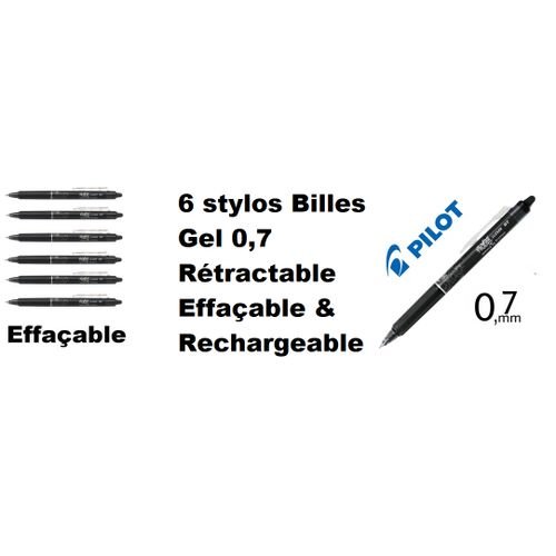 Set 6 Stylos Billes Noir Gel 0,7 Rétractable Effaçable & Rechargeable Frixion - Image 1 of 1