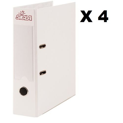 Lot de 4 classeurs à levier simili cuir blanc, dos 8 cm. - Image 1 of 1
