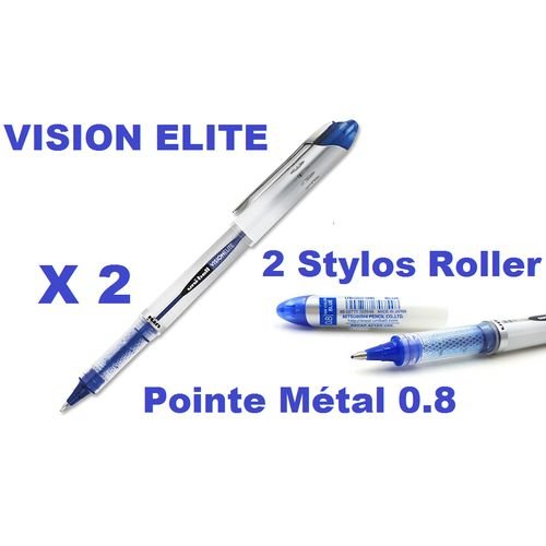 Uni Ball 2 Stylos Roller Pointe Métal 0.8 Encre Bleu Vision Elite,ecriture Parfaite - Image 1 of 2