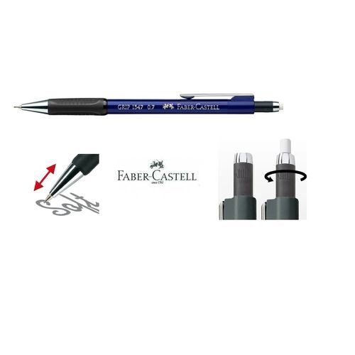 Faber Castell Porte Mine Grip Caoutchoutée 0,7 Mm Bleu Métallique,mine Rétractable,avec Gomme - Image 1 of 1