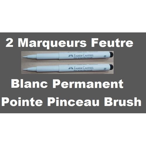 Lot de 2 marqueurs blancs à pointe pinceau épaisse, encre permanente. - Image 1 of 2