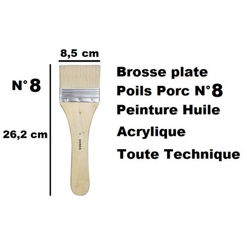 Pinceau Brosse Plate Poils Porc N° 8,peinture Huile, Acrylique,toute Technique - Image 1 of 1