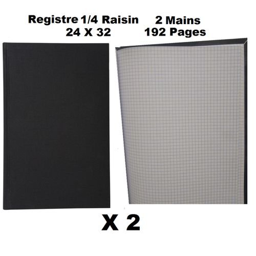 Lot 2 Registres Toilés 1/4 Raisin 2 Mains - 24x32 Cm 192 Pages - Image 1 of 1