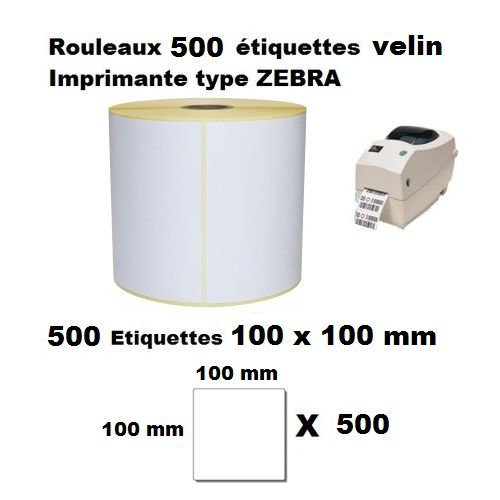 Rouleau 500 Étiquette Imprimantes Zebra Non Thermique- Vélin 100 Mm X 100 Mm - Image 1 of 1